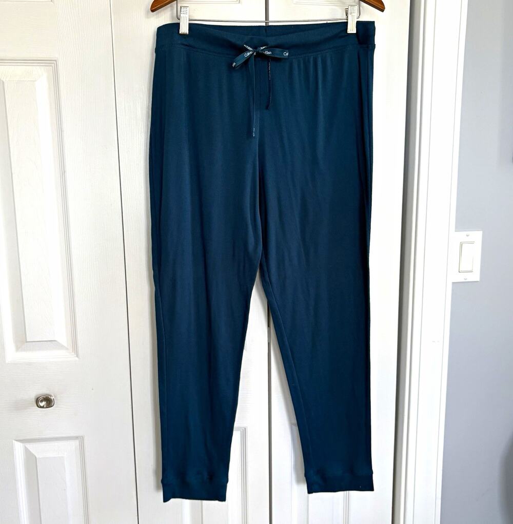 Calvin Klein Ribbed Jogger Pants Women’s L Navy Blue Sleepwear Lounge Drawstring